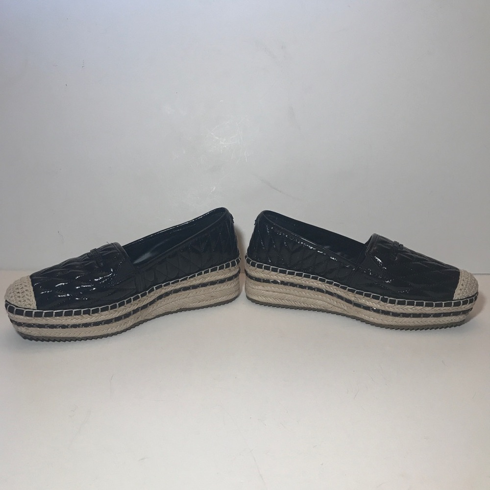 Karl Lagerfeld Quilted Patent Leather Espadrille Wedge Slip Ons Black 8 READ - Picture 3 of 9